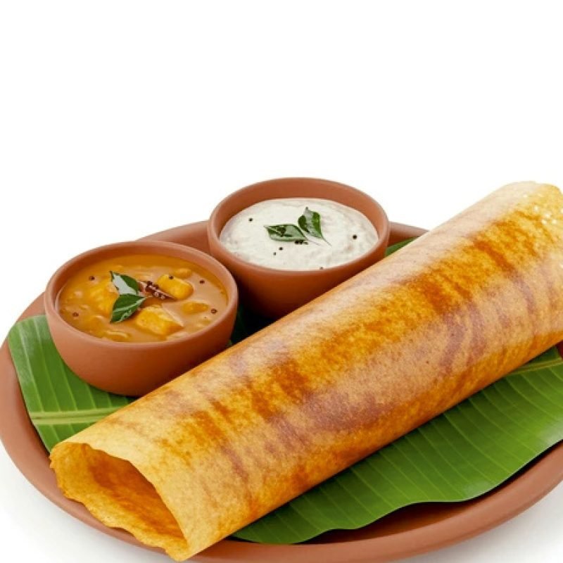 Crispy masala dosa with chutney and sambar